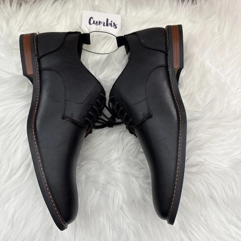 Call It Spring Mens Black Vegan Leather Derby Dress Shoes B.E.D Foam‎ Size 12 M